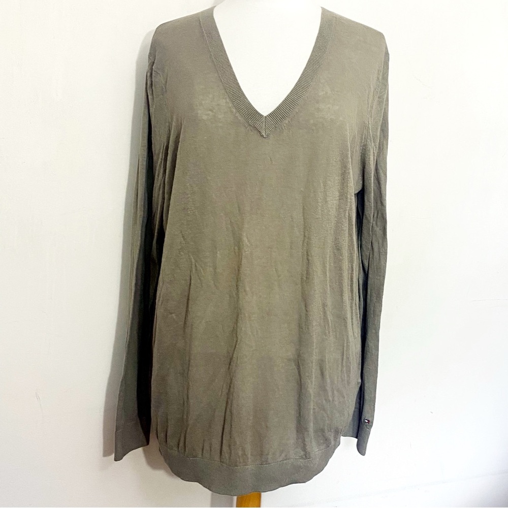Tommy Hilfiger Lightweight Knit Linen Viscose Blend Sweater in Muted Sage XXL